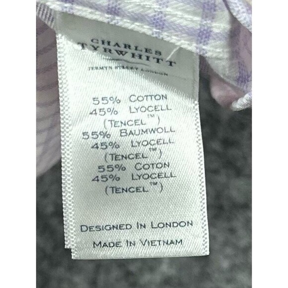 Charles Tyrwhitt Mens Dress Shirt Size L Purple Check Cotton Slim Office Wear - Picture 4 of 8